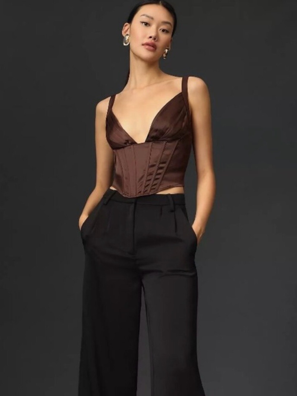 Anthropologie Porridge Brown Satin Corset Crop Top